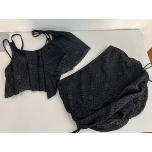 SHEIN Black Crochet Ruffle Swimsuit Cover Up Dress Set 2XL